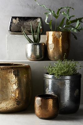 Metallic Crackle Herb Pot