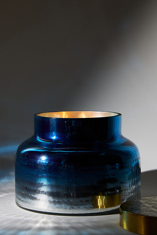 Giant Capri Blue Mercury Glass Candle