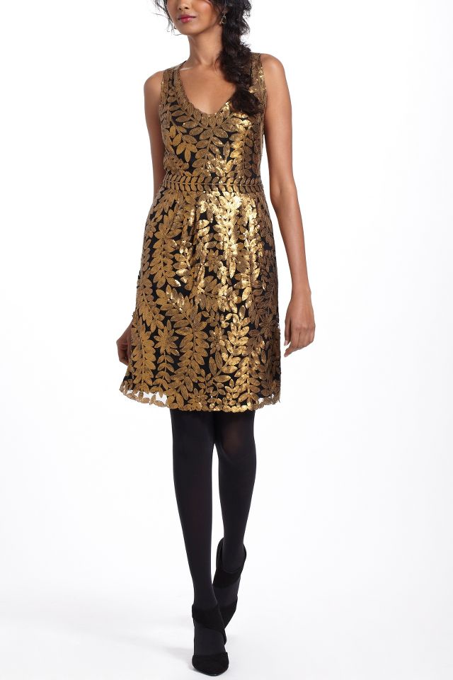 Anthropologie gold shop dress