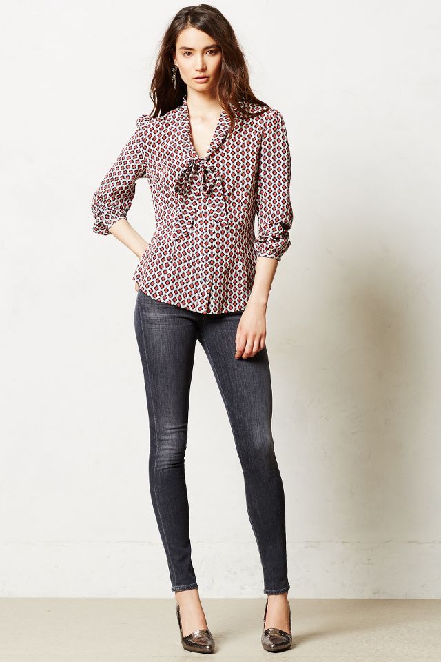 New Anthropologie Othilia Tie-Neck Blouse $148 SMALL hot Blue