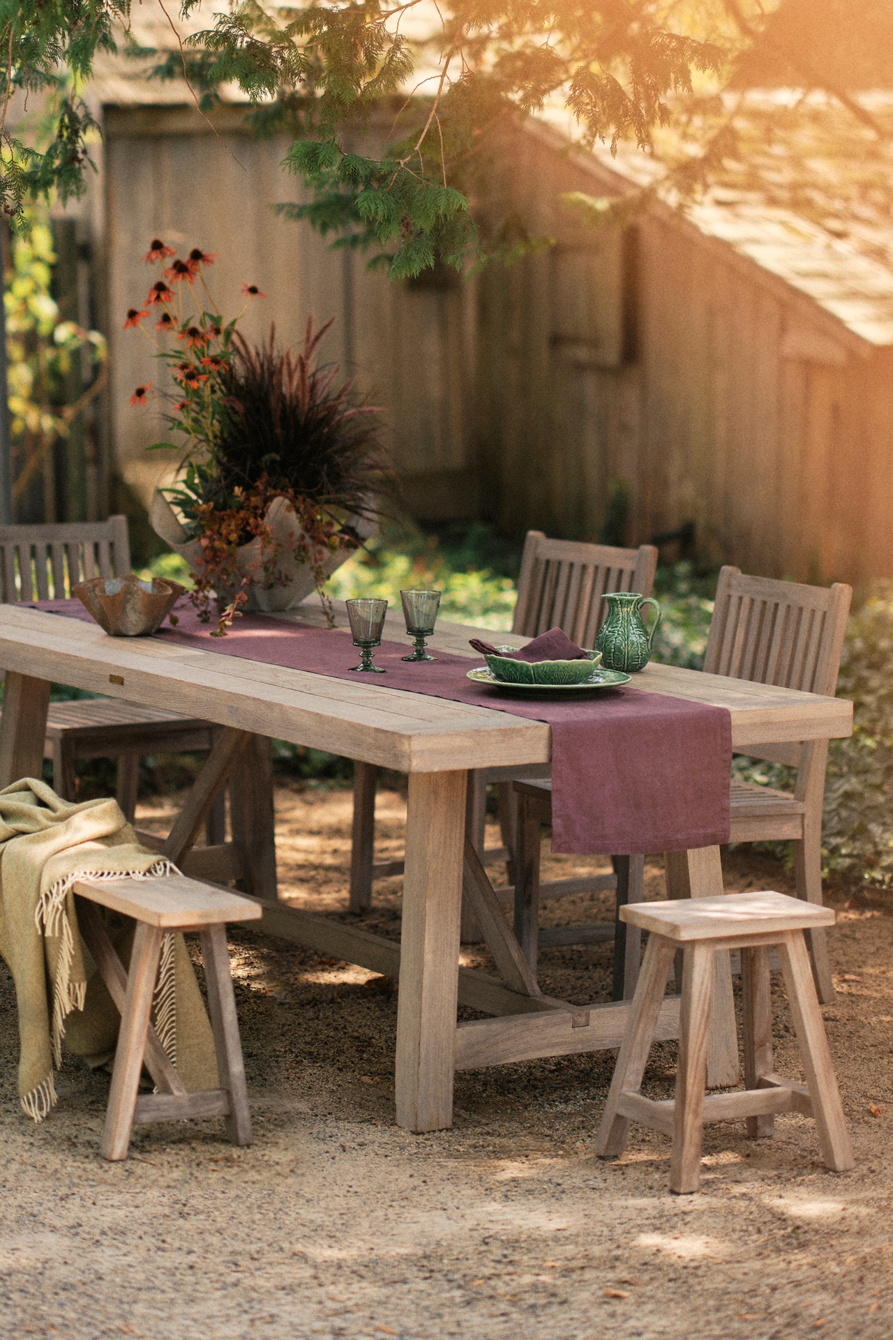 Braced Leg Teak Dining Table, 7'