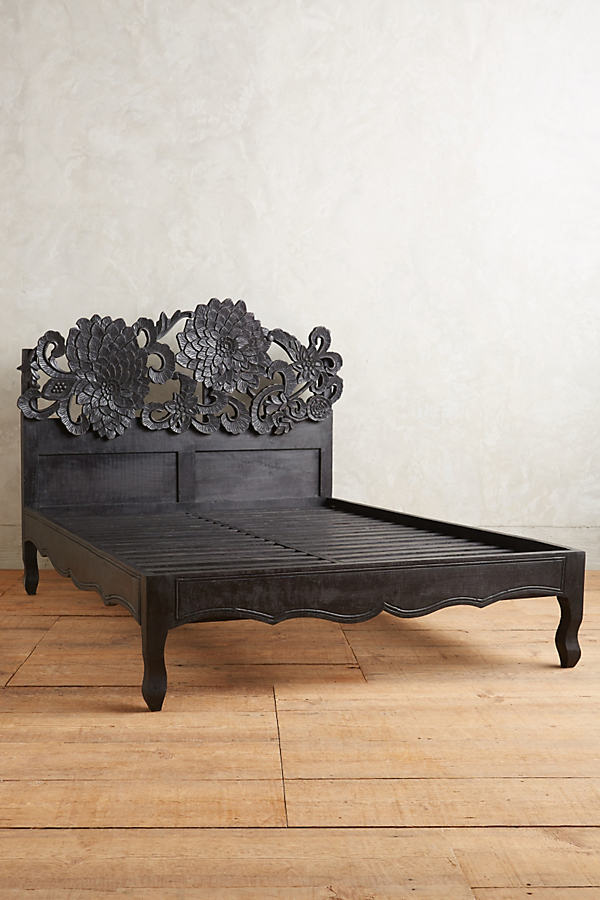 Anthropologie Handcarved Lotus Bed By  In Black Size Q Top/bed