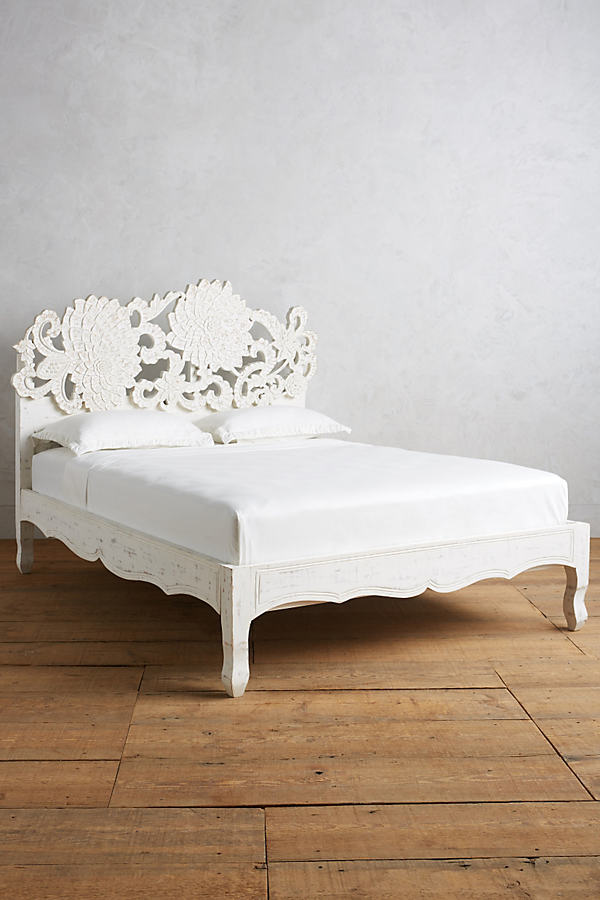 Anthropologie Handcarved Lotus Bed By  In White Size Kg Top/bed