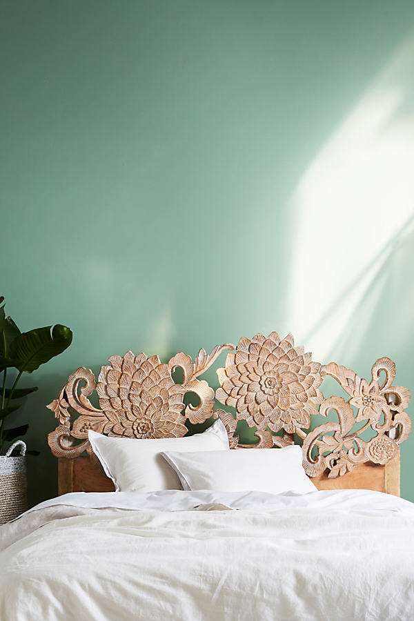 Anthropologie Handcarved Lotus Bed By  In Beige Size Full