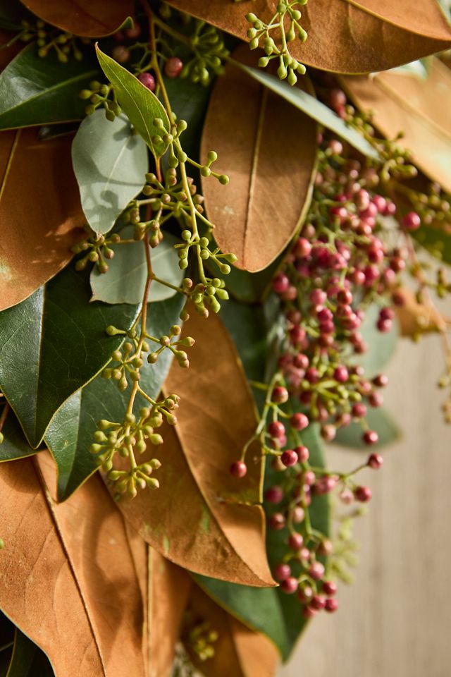 Fresh Seeded Magnolia & Berry Wreath, 20" #1