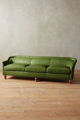 Anthropologie Premium Leather Holloway Sofa In Green