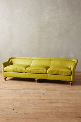 Anthropologie Premium Leather Holloway Sofa In Green