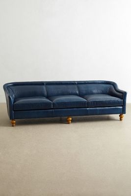 Anthropologie Premium Leather Holloway Sofa In Blue