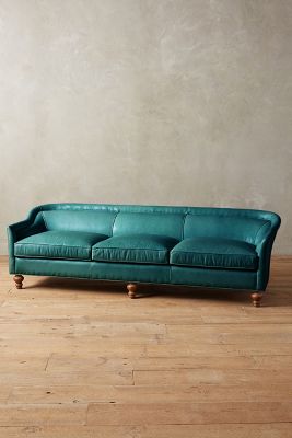 Anthropologie Premium Leather Holloway Sofa In Blue
