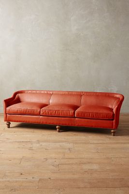 Anthropologie Premium Leather Holloway Sofa In Orange