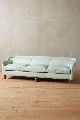 Anthropologie Premium Leather Holloway Sofa In Mint