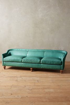 Anthropologie Premium Leather Holloway Sofa In Blue