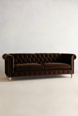 Anthropologie Velvet Lyre Chesterfield Sofa, Wilcox Finish In Brown