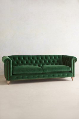 Anthropologie Velvet Lyre Chesterfield Sofa, Wilcox Finish In Green