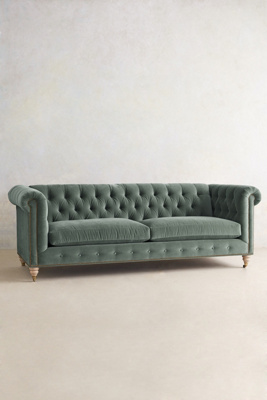 Anthropologie Velvet Lyre Chesterfield Sofa, Wilcox Finish In Green