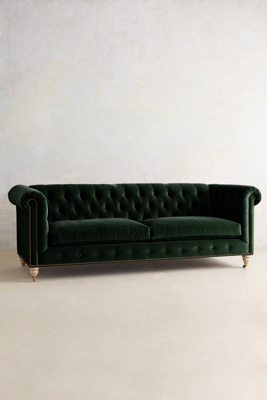 Anthropologie Velvet Lyre Chesterfield Sofa, Wilcox Finish In Green