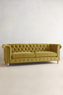 Anthropologie Velvet Lyre Chesterfield Sofa, Wilcox Finish In Green
