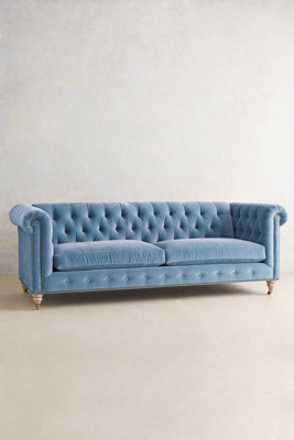 Anthropologie Velvet Lyre Chesterfield Sofa, Wilcox Finish