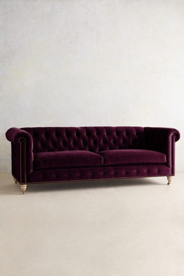 Anthropologie Velvet Lyre Chesterfield Sofa, Wilcox Finish In Purple