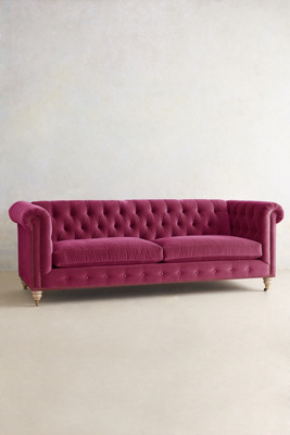 Anthropologie Velvet Lyre Chesterfield Sofa, Wilcox Finish In Pink