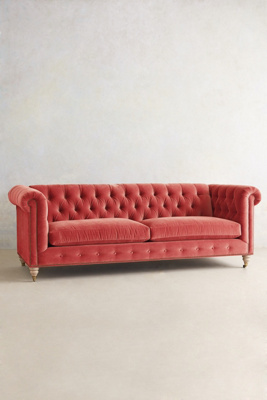 Anthropologie Velvet Lyre Chesterfield Sofa, Wilcox Finish In Pink