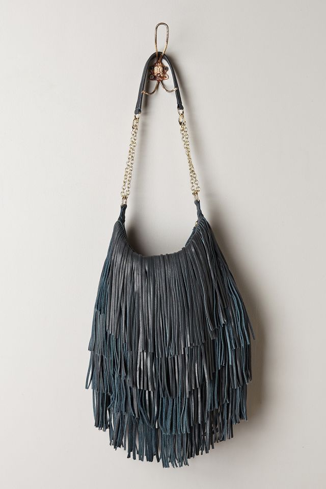 Leather fringe hobo bag hot sale