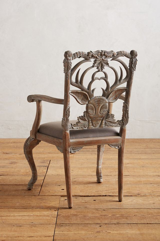 Handcarved Menagerie Deer Dining Chair #1