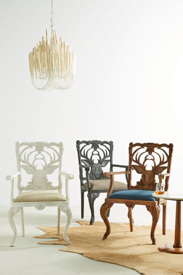 Handcarved Menagerie Deer Armchair #4