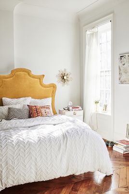 Anthropologie Textured Chevron Duvet Cover By  In White Size Full