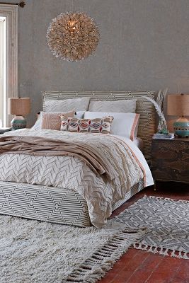 Anthropologie Textured Chevron Duvet Cover By  In White Size Full