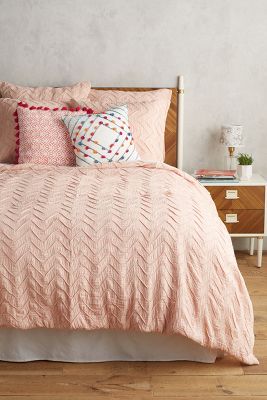 Anthropologie Textured Chevron Duvet Cover By  In Orange Size Kg Top/bed
