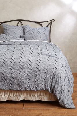 Anthropologie Textured Chevron Duvet Cover By  In Blue Size Kg Top/bed