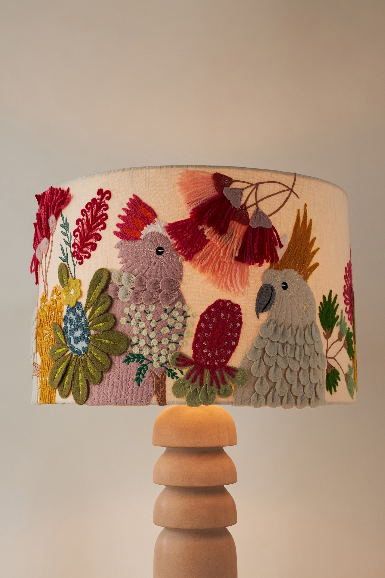 Embroidered Cockatoo Lamp Shade