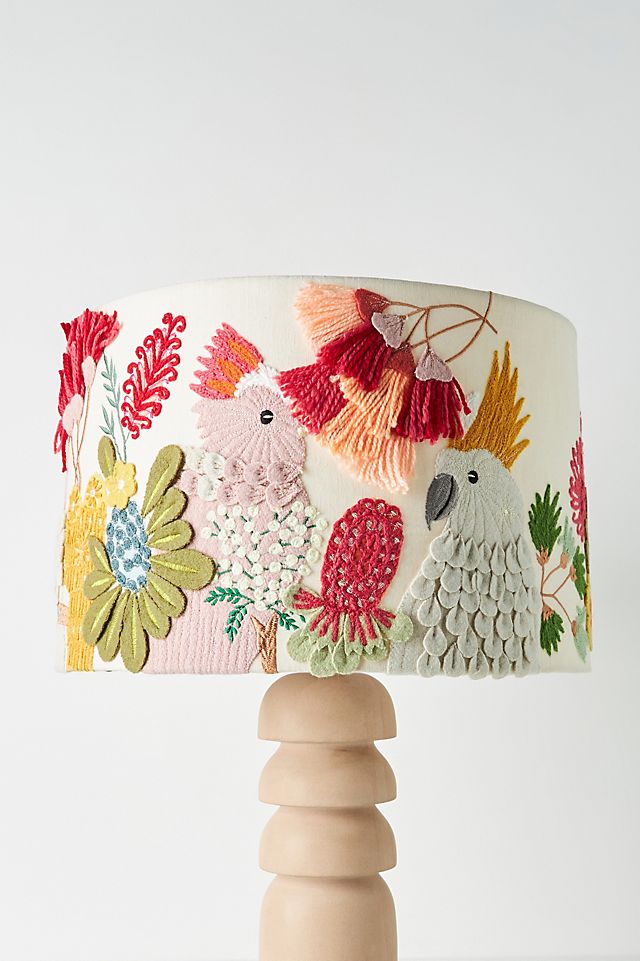 negro Sueño áspero exhaustivo Embroidered Cockatoo Lamp Shade | AnthroLiving