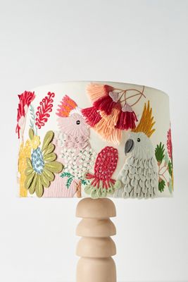 Embroidered Cockatoo Drum Lamp Shade