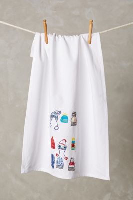 Hand-Embroidered Holiday Dishtowel