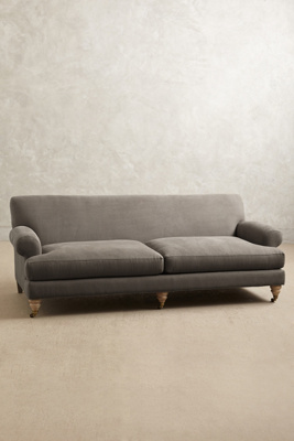 Anthropologie Linen Willoughby Sofa, Wilcox In Grey