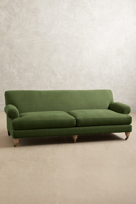 Anthropologie Linen Willoughby Sofa, Wilcox In Green