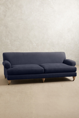 Anthropologie Linen Willoughby Sofa, Wilcox In Blue