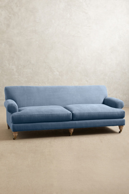 Anthropologie Linen Willoughby Sofa, Wilcox In Blue