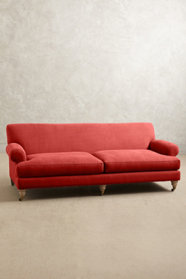 Anthropologie Linen Willoughby Sofa, Wilcox In Red
