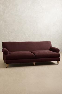 Anthropologie Linen Willoughby Sofa, Wilcox In Purple