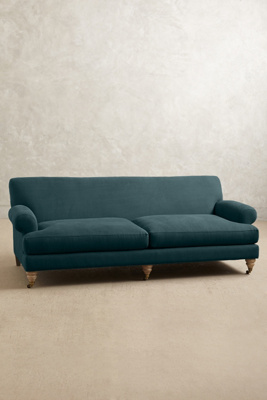 Anthropologie Linen Willoughby Sofa, Wilcox In Blue