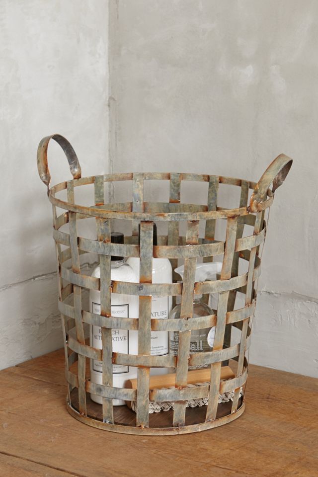 Distressed Metal Storage Basket #2