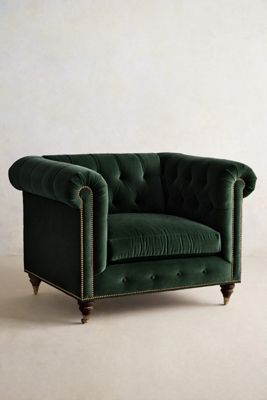 Velvet Lyre Chesterfield Armchair, Hickory