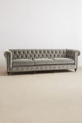 Velvet Lyre Chesterfield Grand Sofa, Hickory