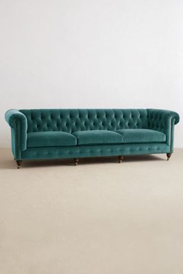 Velvet Lyre Chesterfield Grand Sofa, Hickory