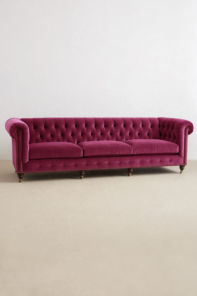 Pink velvet deals couch anthropologie