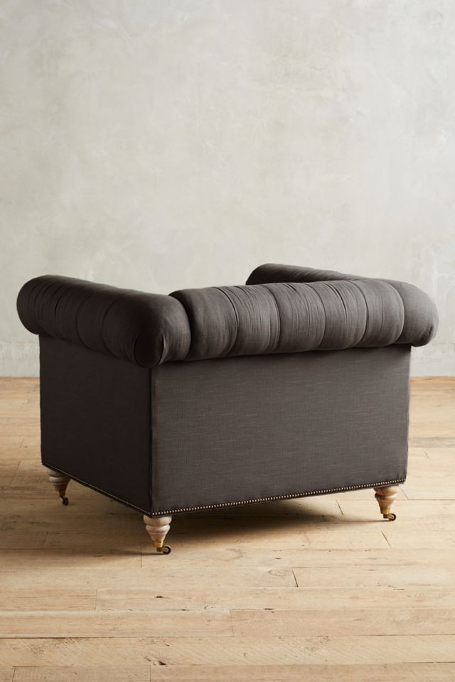 Linen Lyre Chesterfield Armchair, Wilcox #1