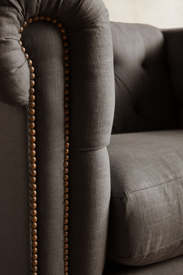 Linen Lyre Chesterfield Armchair, Wilcox #2